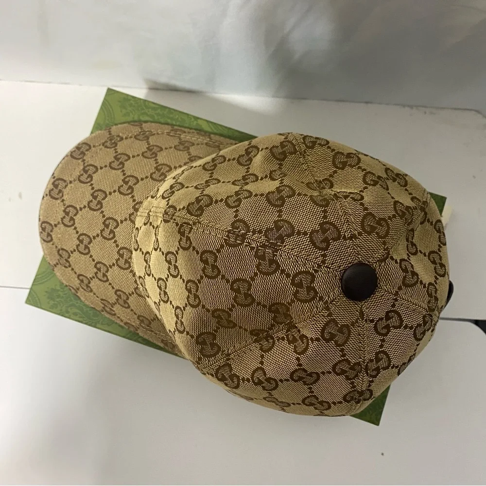 Gucci Tan GG Canvas Baseball Cap with Red-Green Web